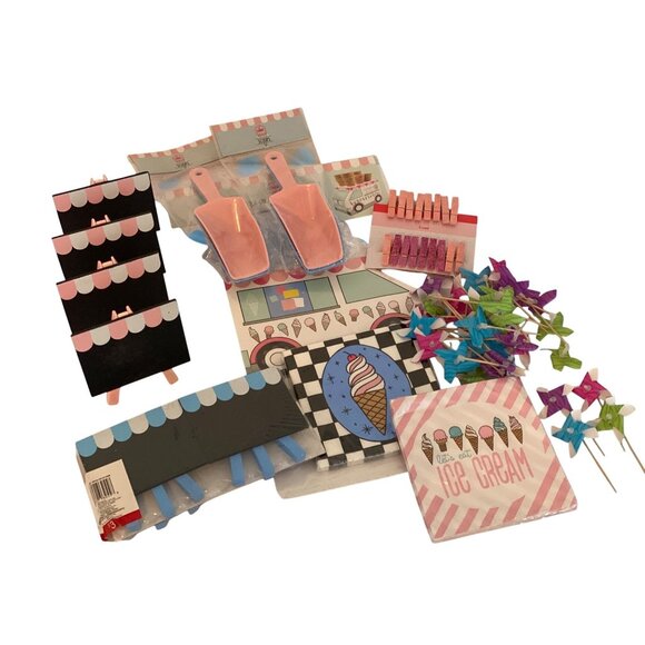 Party Supplies Ice Cream Truck Candy Scoop Napkin Pinwheel Blackboard Birthday - Picture 1 of 16